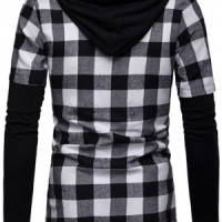 SKLS010 custom-made hooded long-sleeve plaid shirt Men's fake two-piece shirt supplier side view